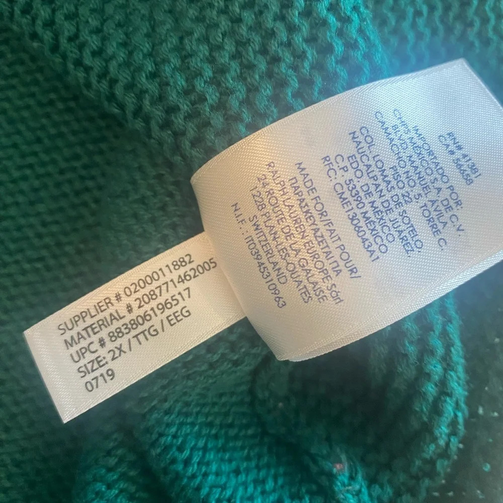 CHAPS Sweater Boatneck Cable Knit Green-2X - Picture 3 of 6